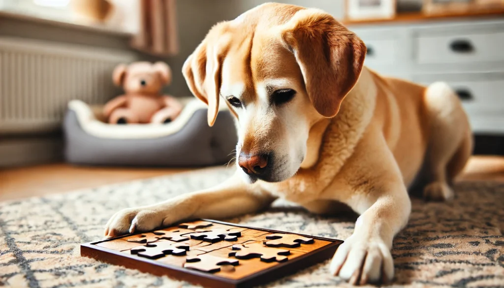 Senior Dog Playing with Puzzle Toy